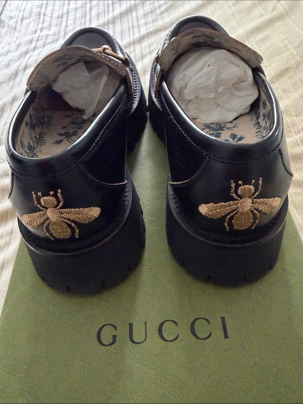 Gucci Black Leather Lug-Sole Horsebit Loafers with Gold Hardware - Picture 3 of 9